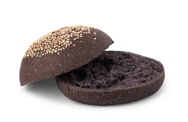 Ψωμί Μαύρο Μπέργκερ Απομονωμένα Λευκό Φόντο — Φωτογραφία Αρχείου