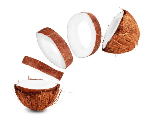 Kokosové Ořechy Izolované Bílém Pozadí — Stock fotografie