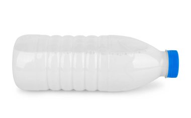 Beyaz bir arka plan üzerinde plastik bir şişe süt
