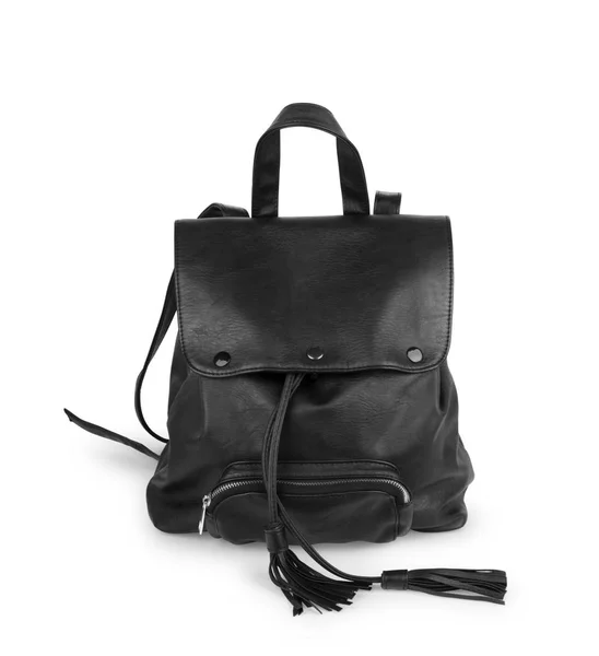 Mochila Couro Preto Isolado Branco — Fotografia de Stock