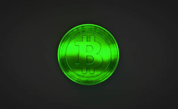 Złota Moneta Znakiem Bitcoin Renderowanie — Zdjęcie stockowe