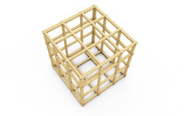 eski ahşap kuş kafesi - 3d illüstrasyon izole beyaz