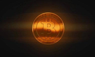 Bitcoin işaretli altın para. 3d oluşturma.