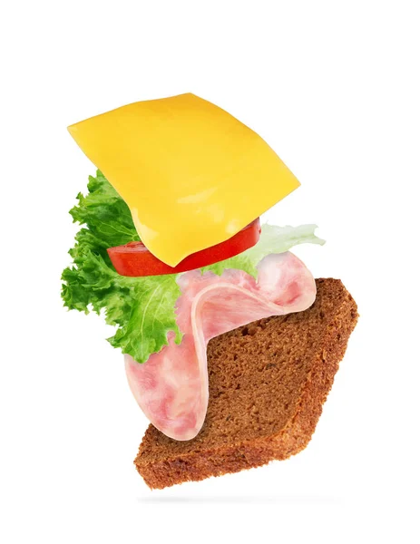 Сэндвич Свиной Ветчиной Белом Фоне — стоковое фото