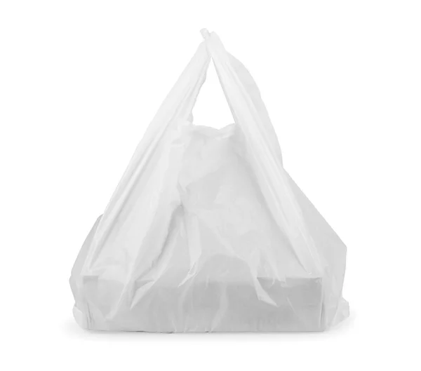 Sac Plastique Blanc Avec Boîte Pizza — Photo