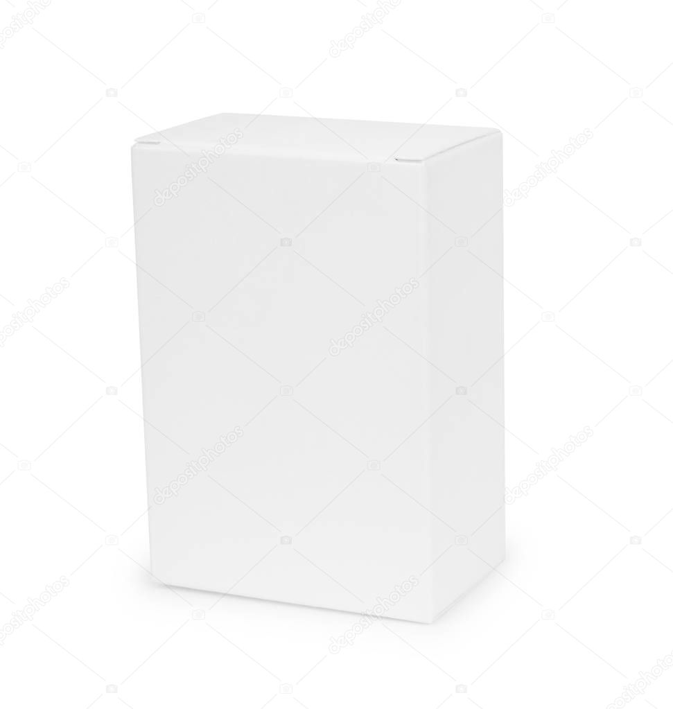 Closed white box on a white background