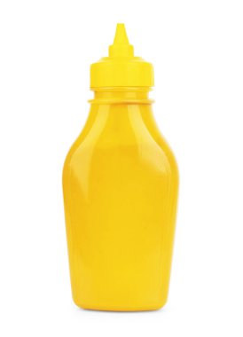 beyaz zemin üzerine hardal şişesi