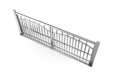 Bariyer üzerinde beyaz izole kalabalık. 3D çizim