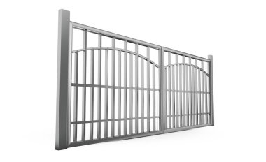 Bariyer üzerinde beyaz izole kalabalık. 3D çizim