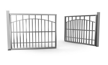 Bariyer üzerinde beyaz izole kalabalık. 3D çizim