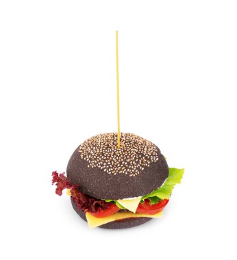 Beyaz bir arka plan üzerinde büyük siyah burger