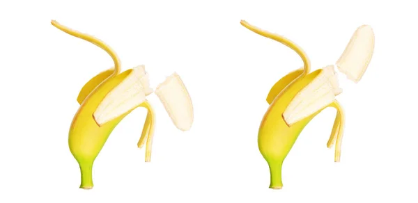 Open banana on a white background
