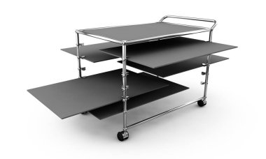 Bagaj arabası yan izole üzerinde beyaz arka plan görüntülemek. 3D render