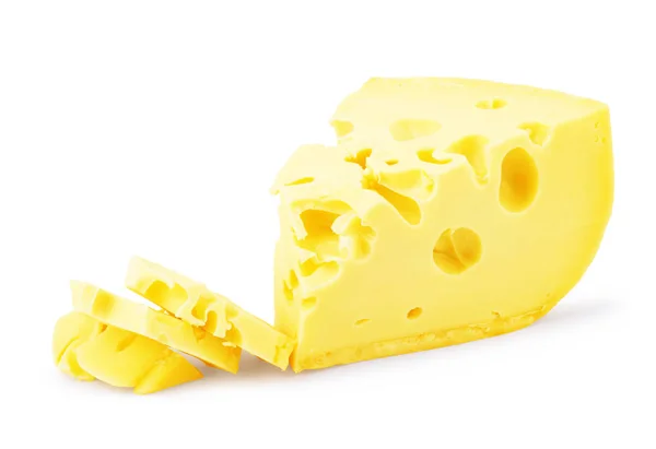 一片奶酪在白色背景上的孔 — 图库照片
