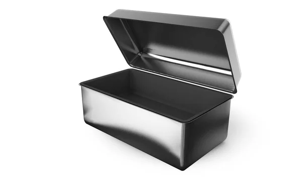 Recipiente Caja Plata Brillante Acero Inoxidable Metal Estaño Con Asa — Foto de Stock