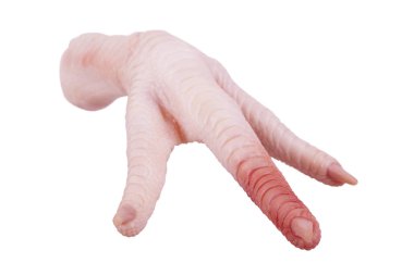 Beyaz bir arka plan üzerinde kan olan tavuk bacağı