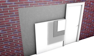 Katmanlı tuğla duvar ısı yalıtımı kavramı üzerinde beyaz arka plan - 3d çizim