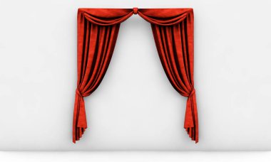 Beyaz arka plan 3d render üzerinde kırmızı perdeler