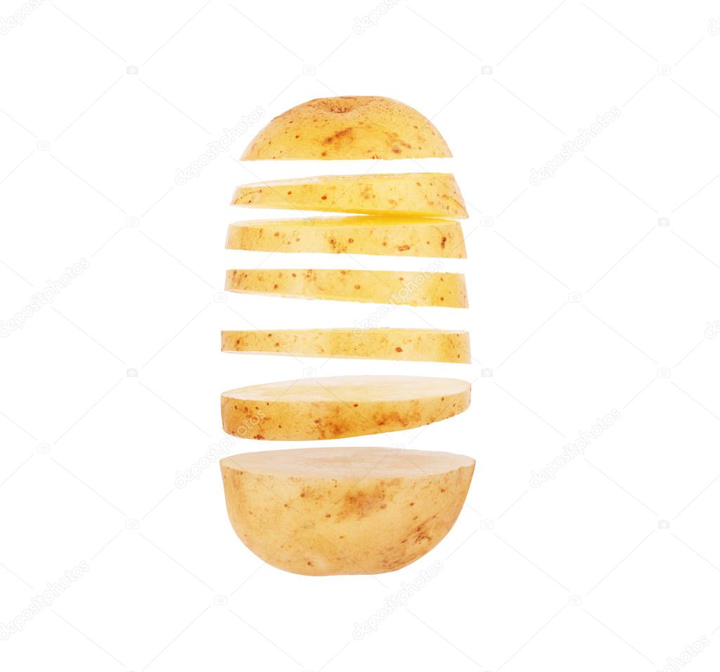 Potato sliced on a white background