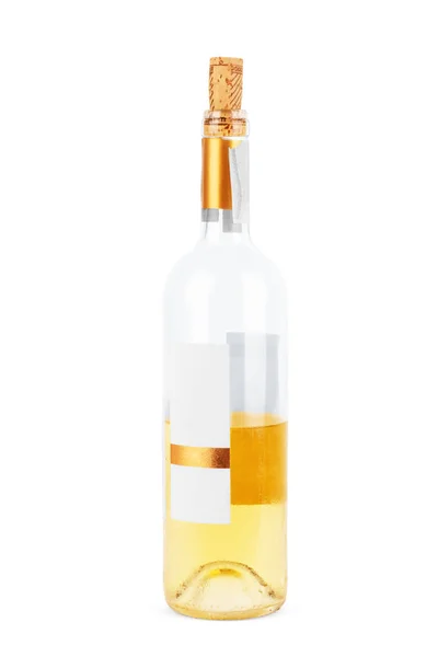 Die Flasche Weißwein Ist Unvollständig Auf Weißem Hintergrund — Stockfoto