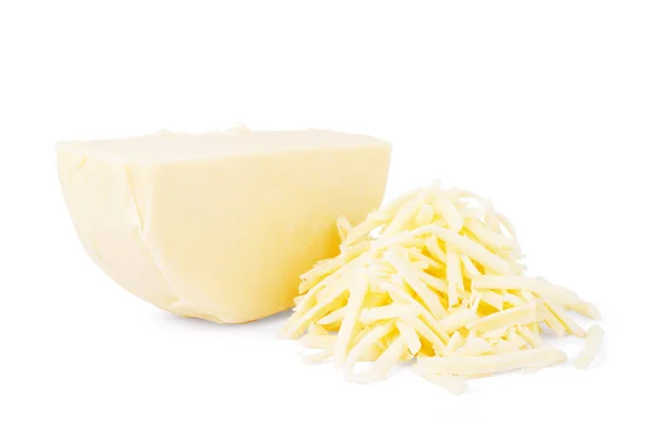 Mozzarella Inteira Ralada Sobre Fundo Branco — Fotografia de Stock