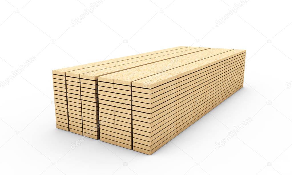 Wood boards. Lath boards isolated on white background 3d render