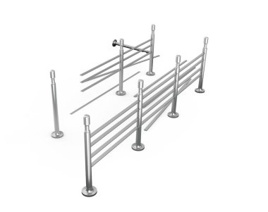 Bariyer üzerinde beyaz izole kalabalık. 3D çizim