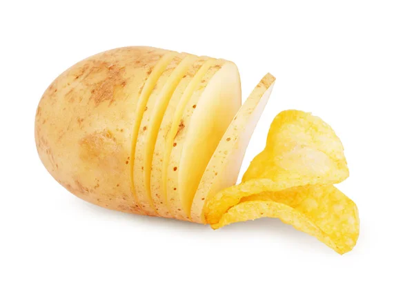 Aardappelschijfje Chips Geïsoleerd Witte Achtergrond — Stockfoto