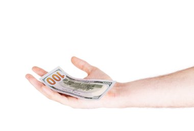 beyaz bir arka plan üzerinde para ile Man's taraftan düşen dolar