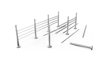 Bariyer üzerinde beyaz izole kalabalık. 3D çizim