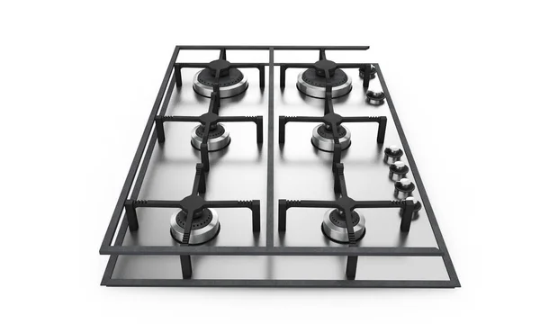 Gas Stove Embedded Glass Metal Render White Background Shadow — Stock Photo, Image