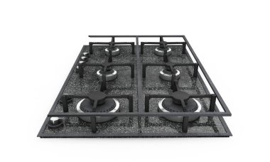 Gaz sobası katıştırılmış cam metal 3d render gölge beyaz zemin üzerine