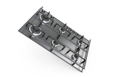 Gaz sobası katıştırılmış cam metal 3d render gölge beyaz zemin üzerine