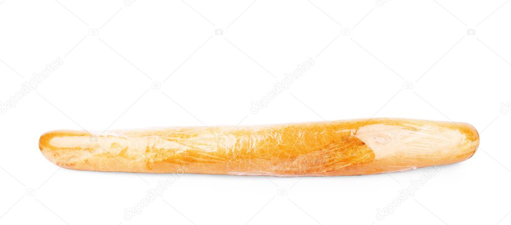  fresh bun in plastic bag isolated on white