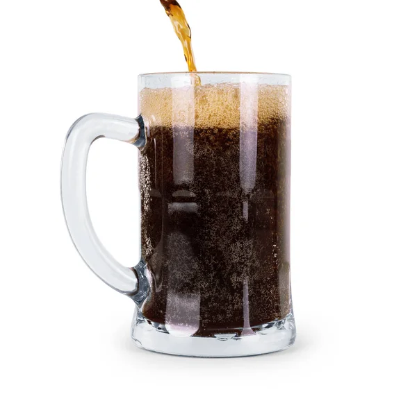 Dark Beer Pouring Glass White Background — Stock Photo, Image