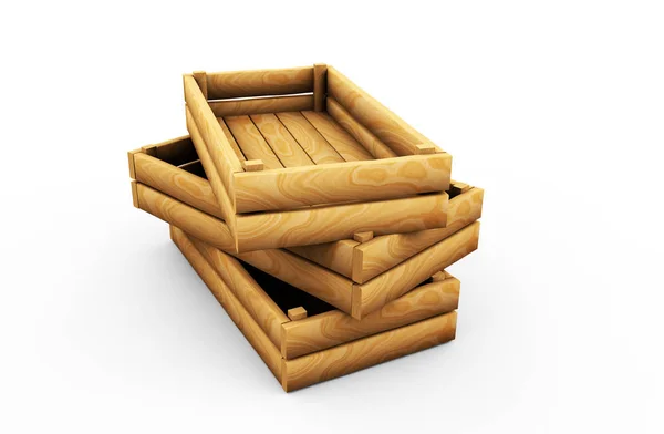 Caja Madera Vacía Renderizado Aislado — Foto de Stock