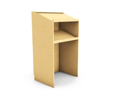 Beyaz arka plan üzerinde izole ahşap kürsü 3d render