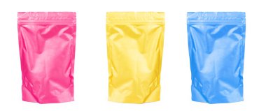 Altın boş Doy-pack, Doypack folyo yiyecek veya içecek çanta ambalaj ile zip kilit. Plastik paketi şablonu