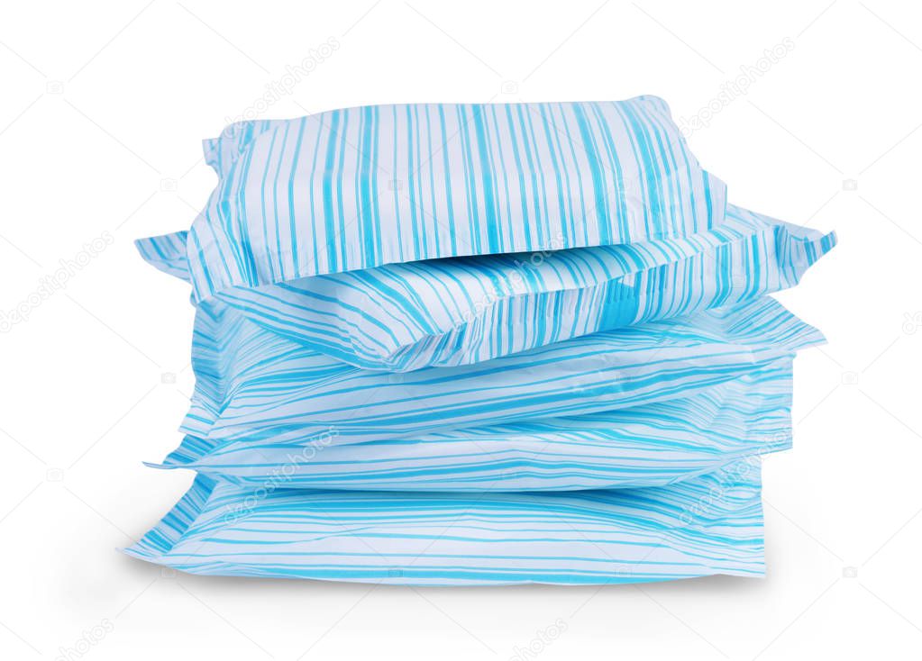 stack of sanitary napkins, pads on a white background