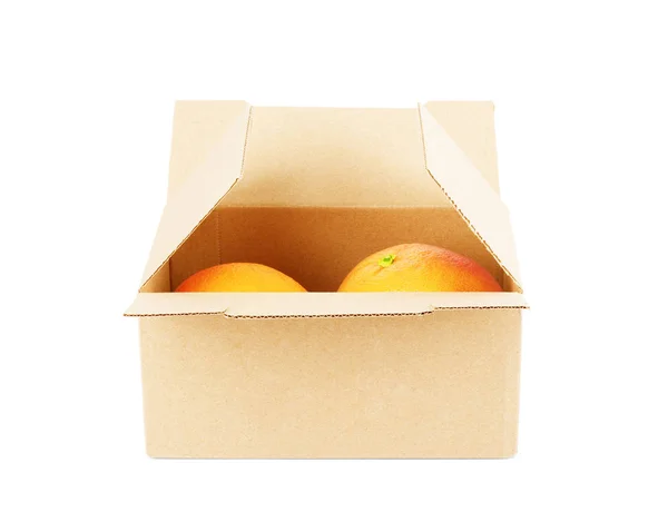 Fresh Mandarins Wooden Box Isolated White Background — Stock Photo, Image