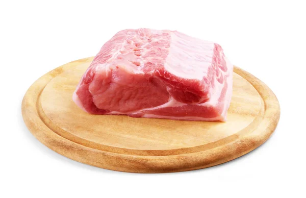 Carne Maiale Cruda Ponte Legno Isolato Sfondo Bianco — Foto Stock