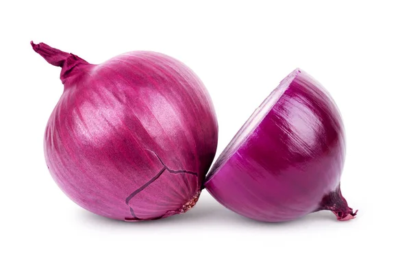 Red Onion Whole Half White Background — Stock Photo, Image