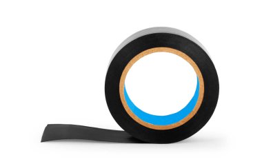 Beyaz arka plan üzerinde elektrik teyp yalıtım siyah vinil