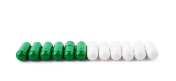 Tabletten Worden Weergegeven Een Rij Een Witte Achtergrond — Stockfoto