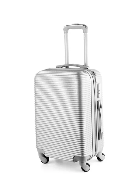 Premium grå reser resväska med hjul. Trolley väska diagonal v — Stockfoto