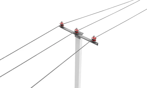 Vysoký úhel zobrazení 3D vykreslení stožár elektrického vedení na bílé poza — Stock fotografie