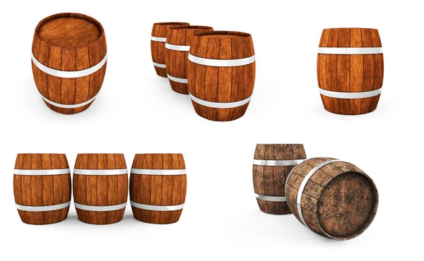 Wooden barrel with iron hoops isolated on white background. 3d r