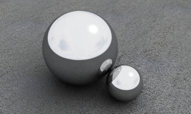 Asfalt zemin üzerine metal küre 3d render