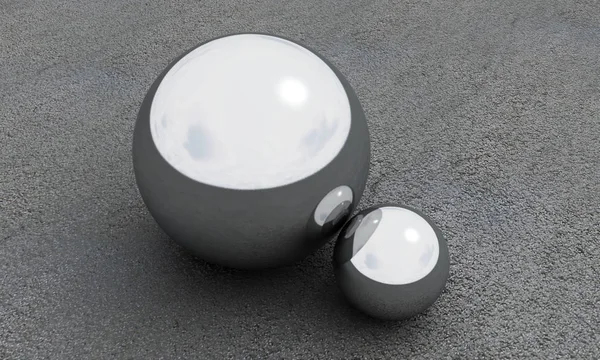 Esfera de metal renderização 3d no fundo de asfalto — Fotografia de Stock