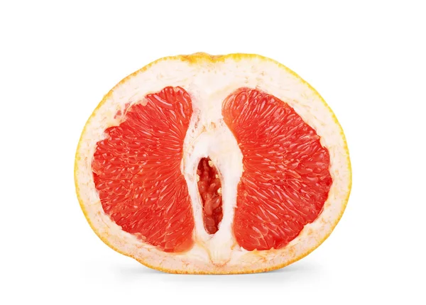 Érett fél rózsaszín grapefruit citrusfélék elszigetelt fehér fonákkal — Stock Fotó